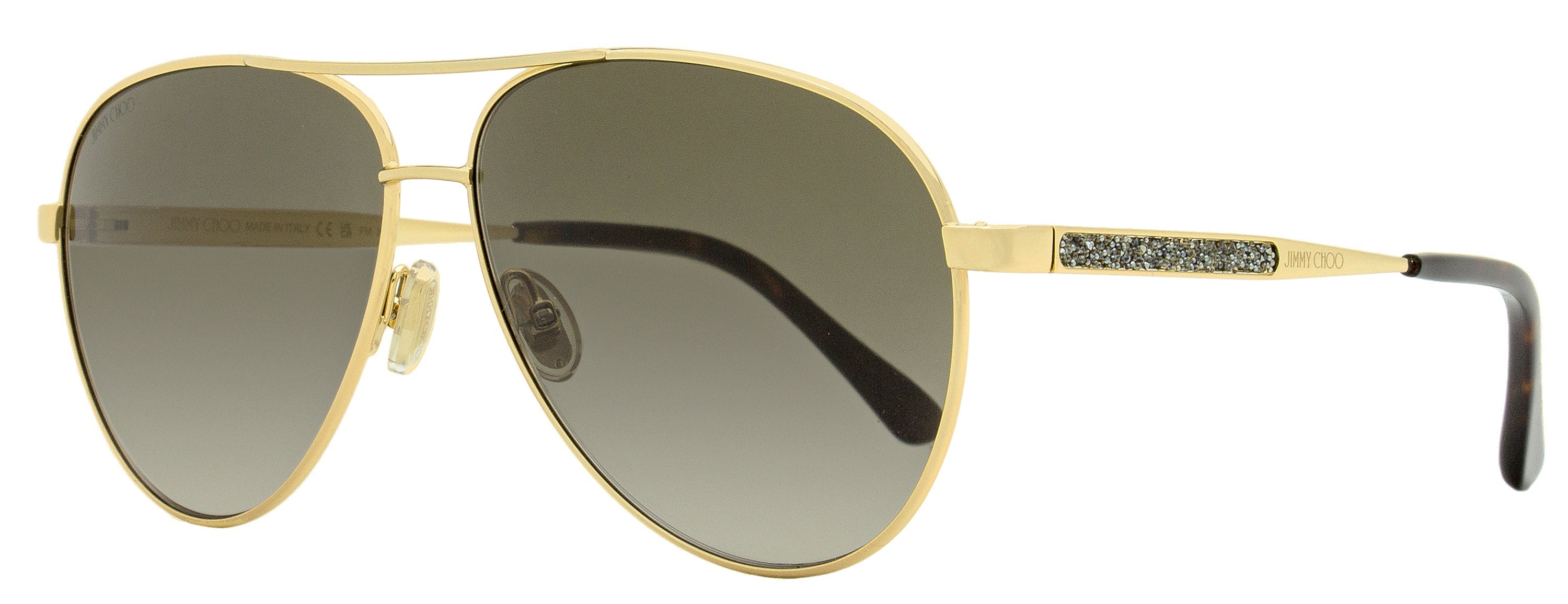 Jimmy Choo Jimena Glitter-Embellished Pilot Sunglasses — Gold by Jimmy Choo