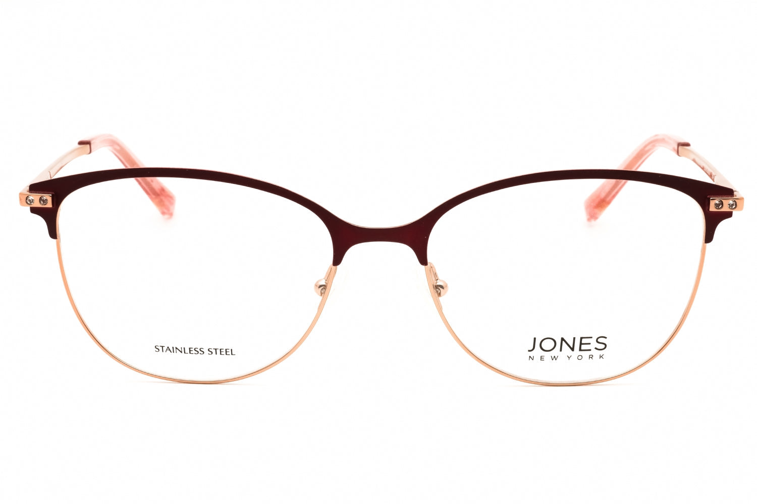 Jones New York VJON498 Oval Metal Frame Eyeglasses — Burgundy, view 2