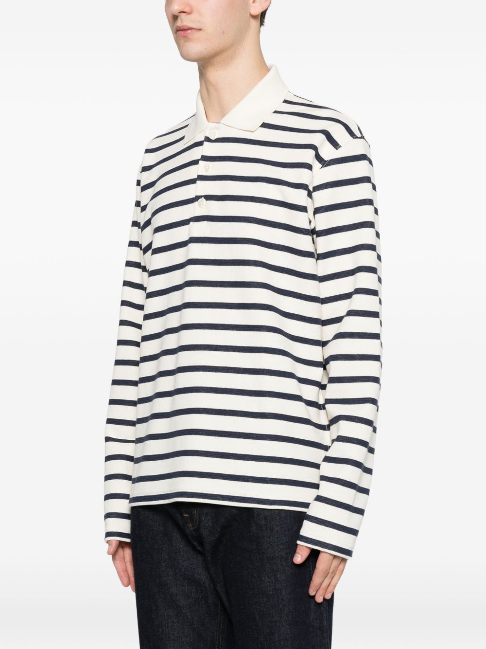 Junya Watanabe Striped Cotton Polo Shirt — Navy, view 2
