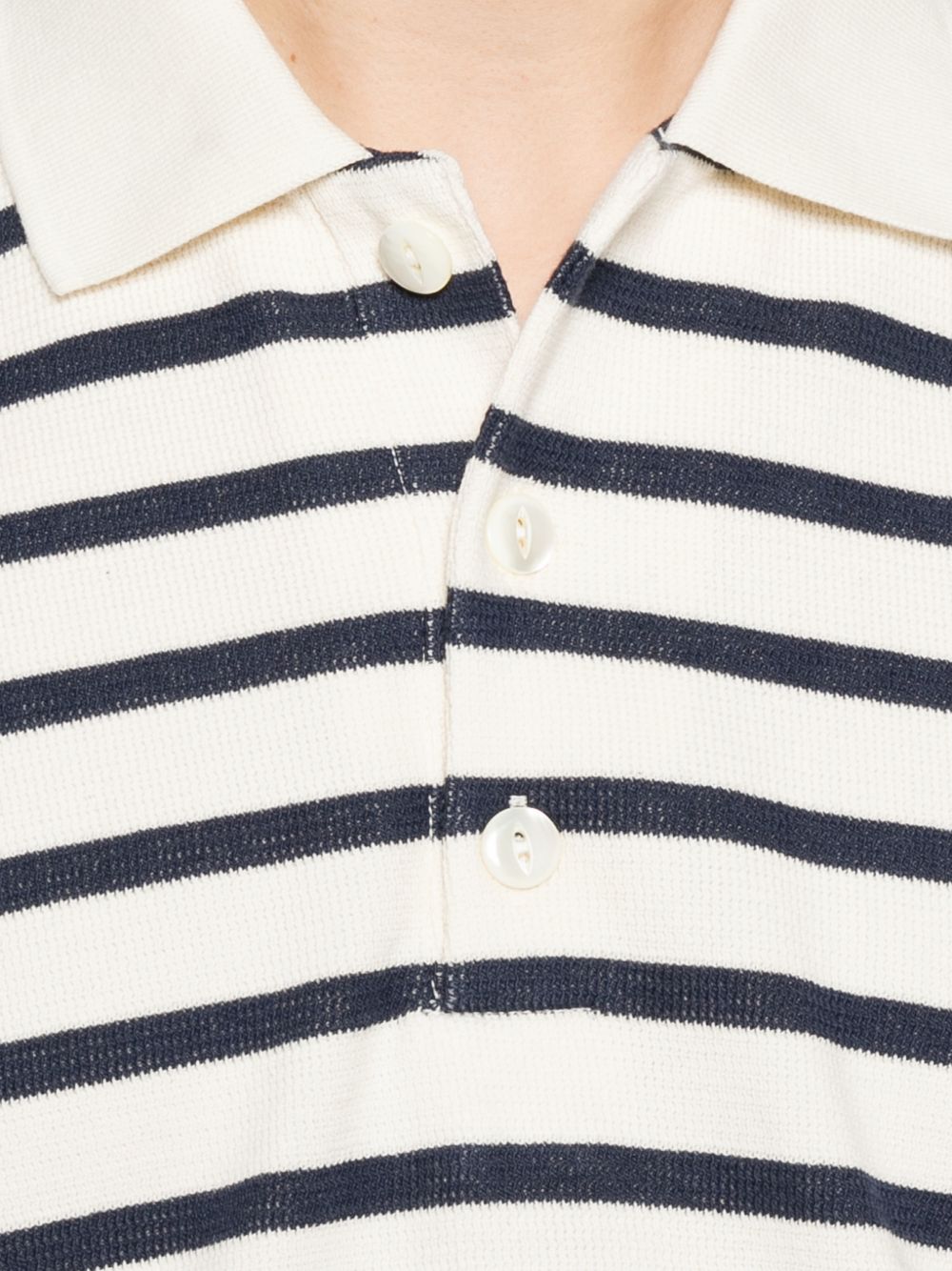 Junya Watanabe Striped Cotton Polo Shirt — Navy, view 4