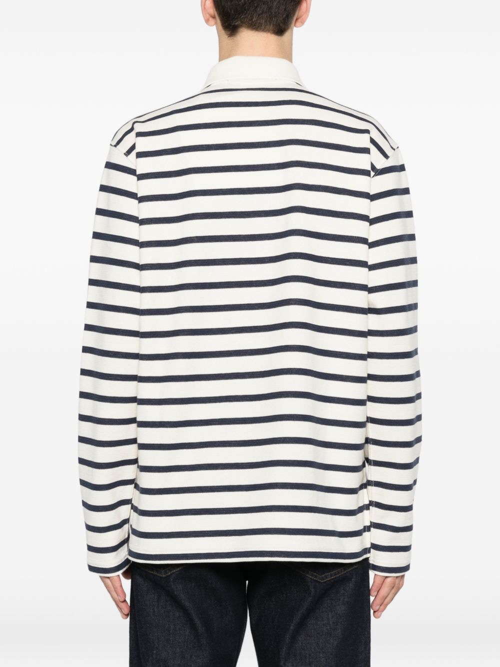 Junya Watanabe Striped Cotton Polo Shirt — Navy, view 5