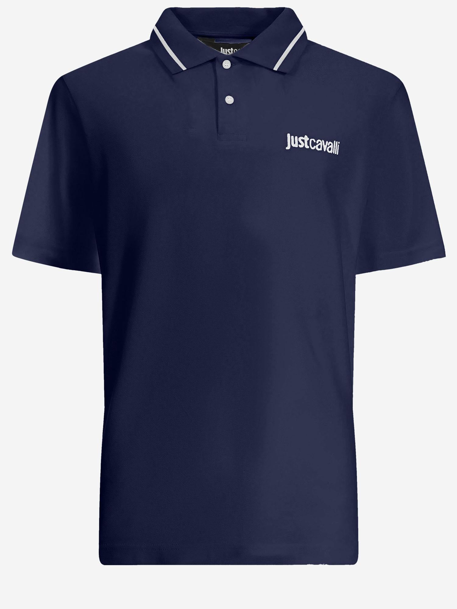 Just Cavalli Two-Tone Collar Cotton Polo — Navy, view 3