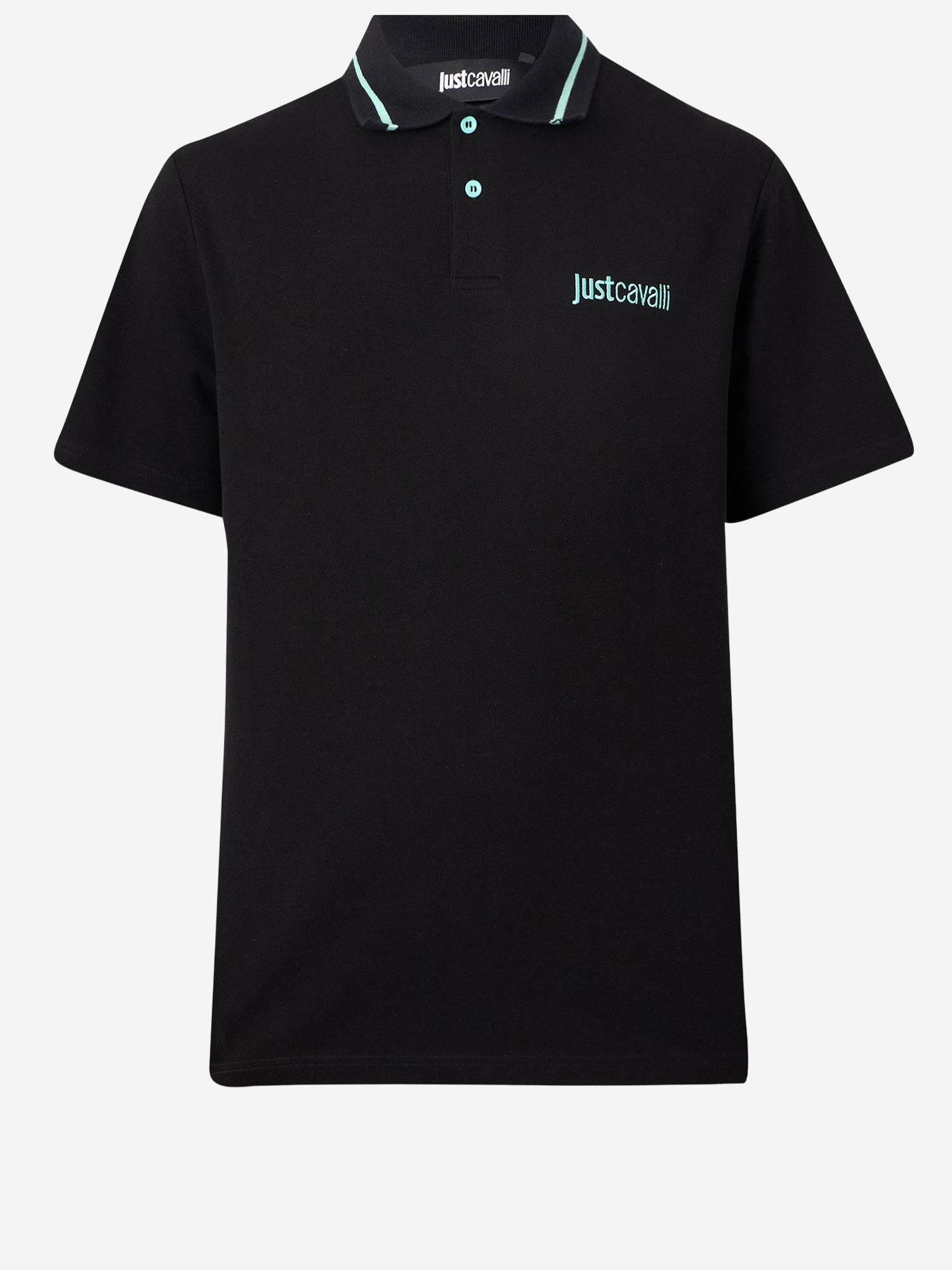 Just Cavalli Two-Tone Collar Cotton Polo Shirt — Black, view 2
