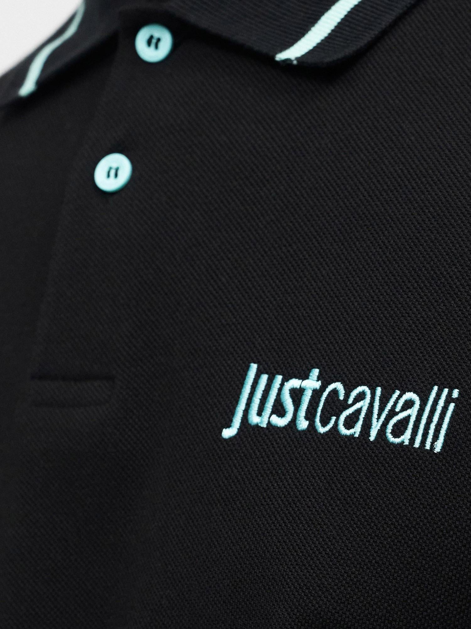 Just Cavalli Two-Tone Collar Cotton Polo Shirt — Black, view 3