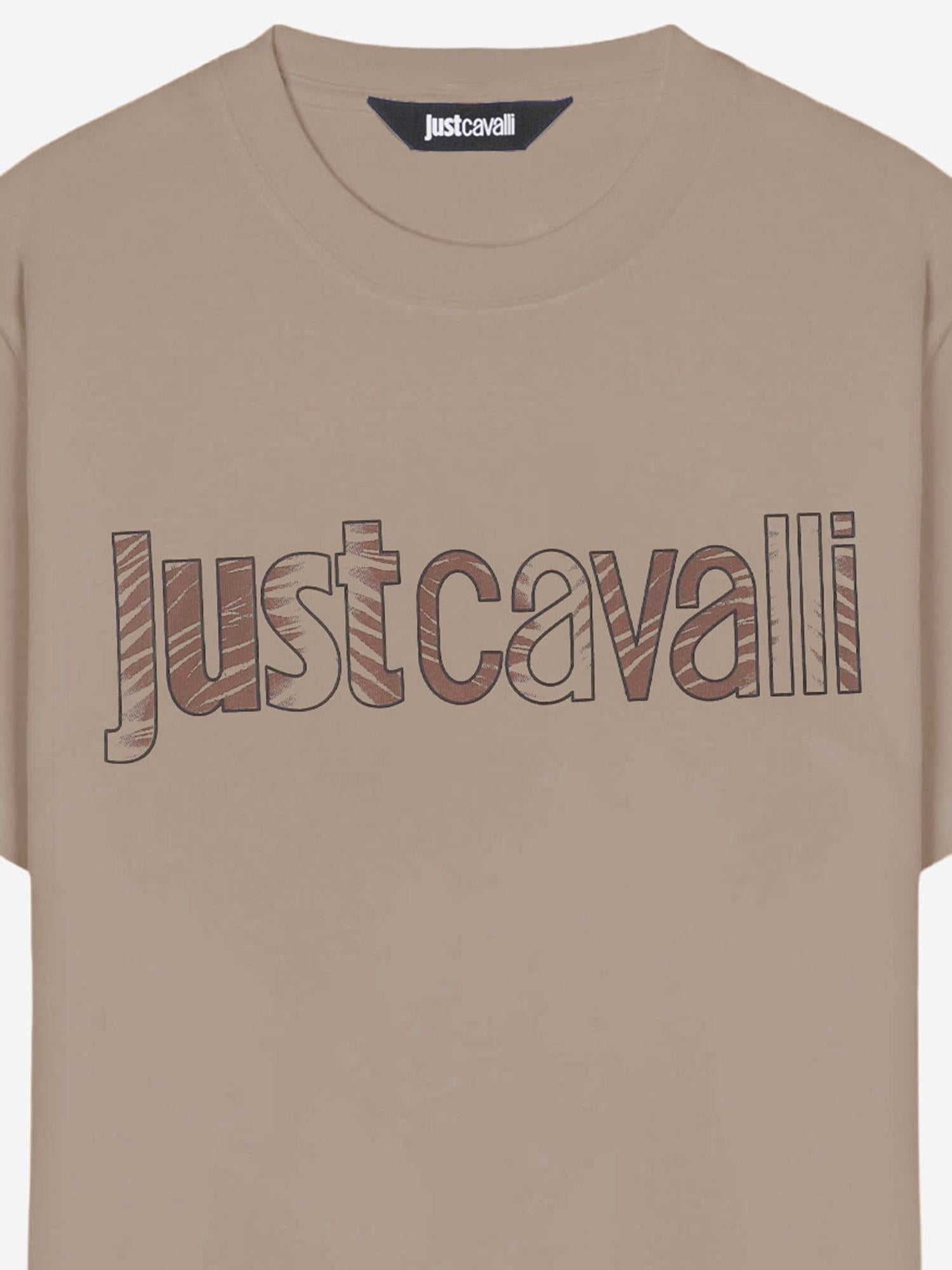 Just Cavalli Logo-Print Cotton T-Shirt — Beige, view 2