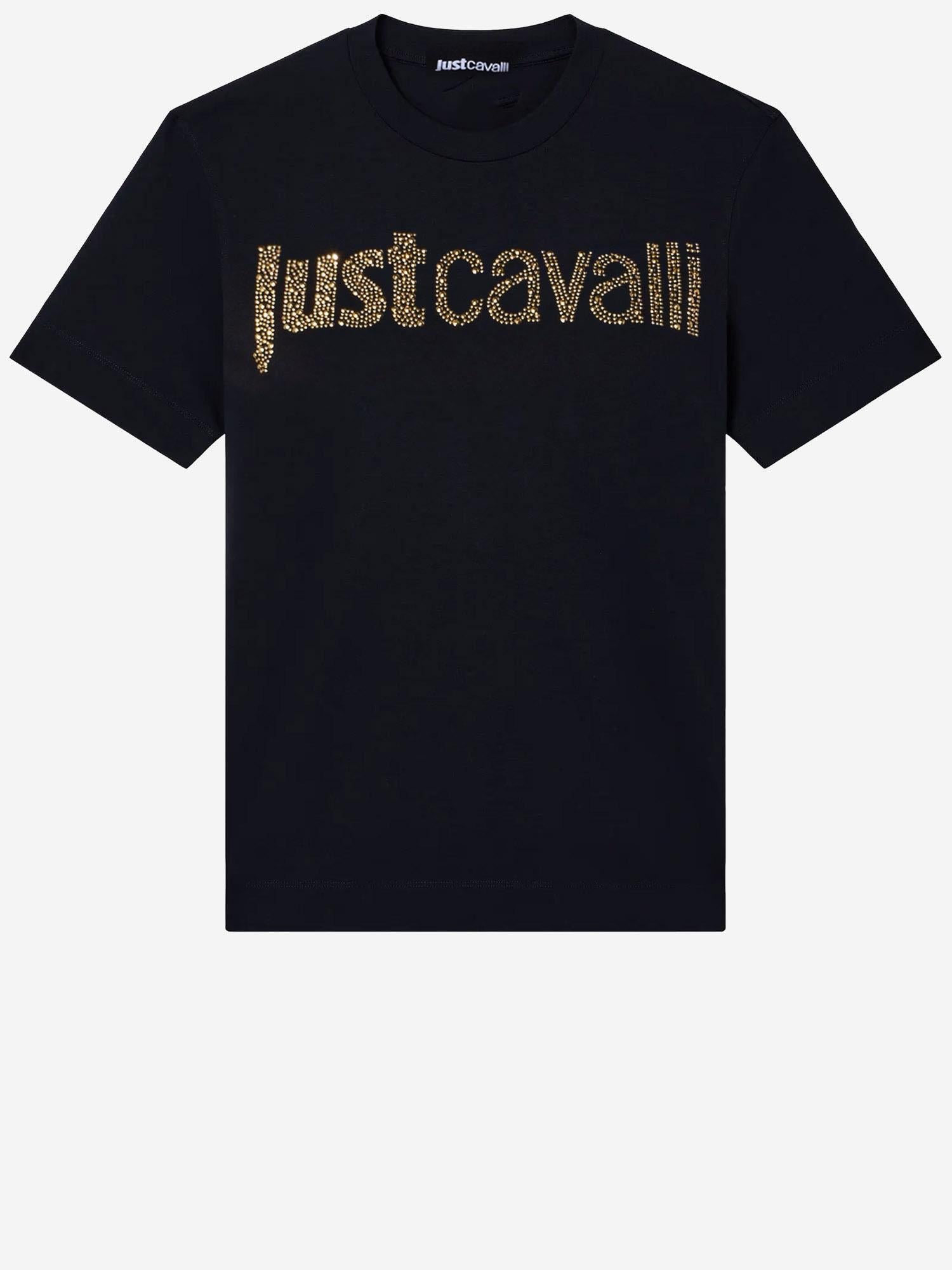 Just Cavalli Logo-Embellished Cotton T-Shirt — Black, view 3