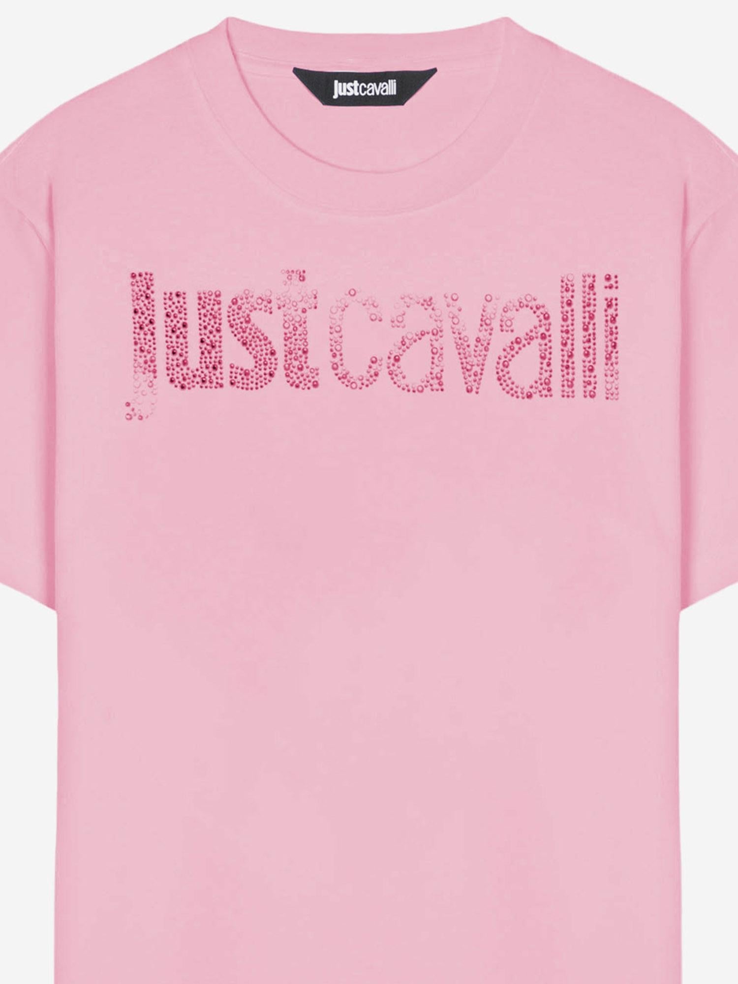 Just Cavalli Logo-Embellished Cotton T-Shirt — Pink, view 2
