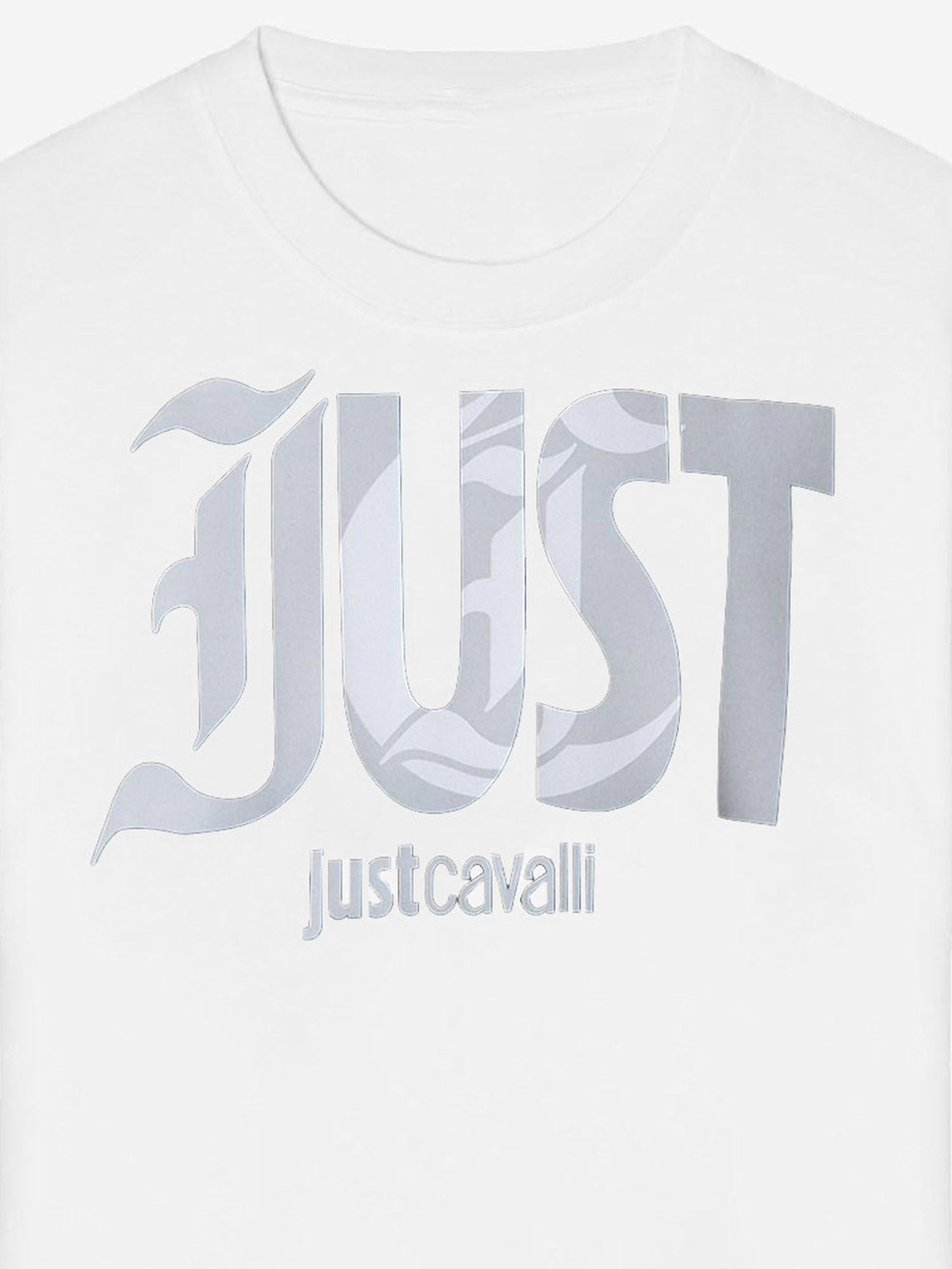 Just Cavalli Logo-Print Cotton T-Shirt — White, view 3