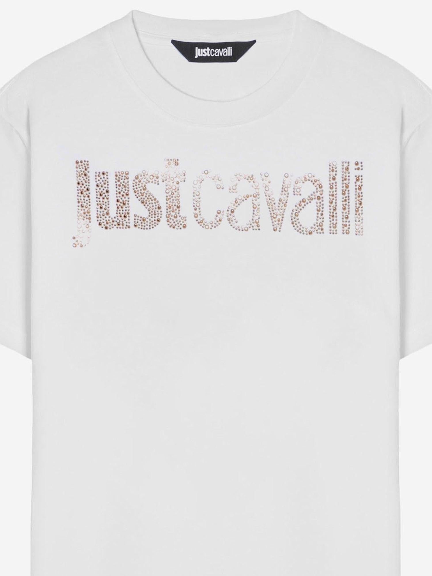 Just Cavalli Logo-Embellished Cotton T-Shirt — White, view 2