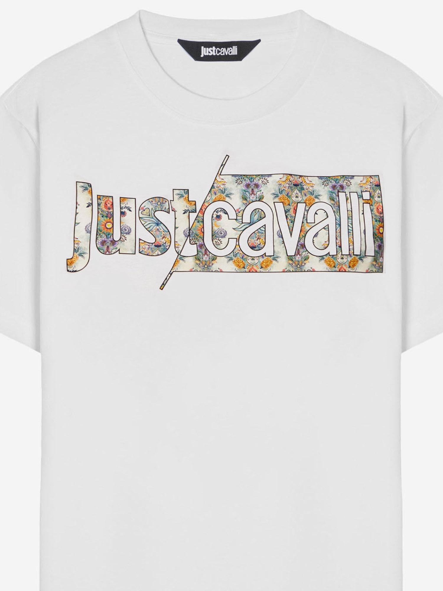 Just Cavalli Logo-Embroidered Floral T-Shirt — White by Just Cavalli