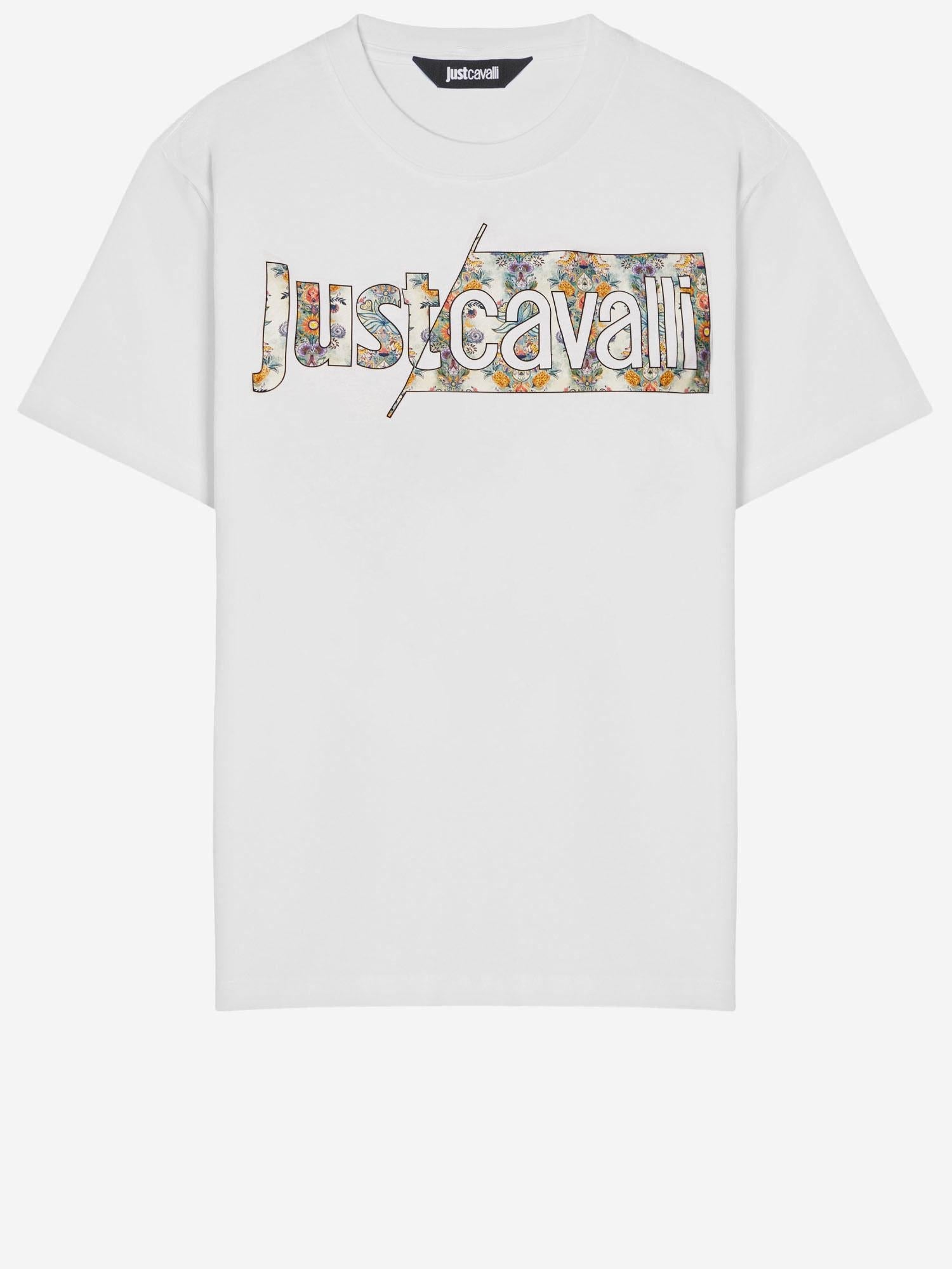 Just Cavalli Logo-Embroidered Floral T-Shirt — White, view 2