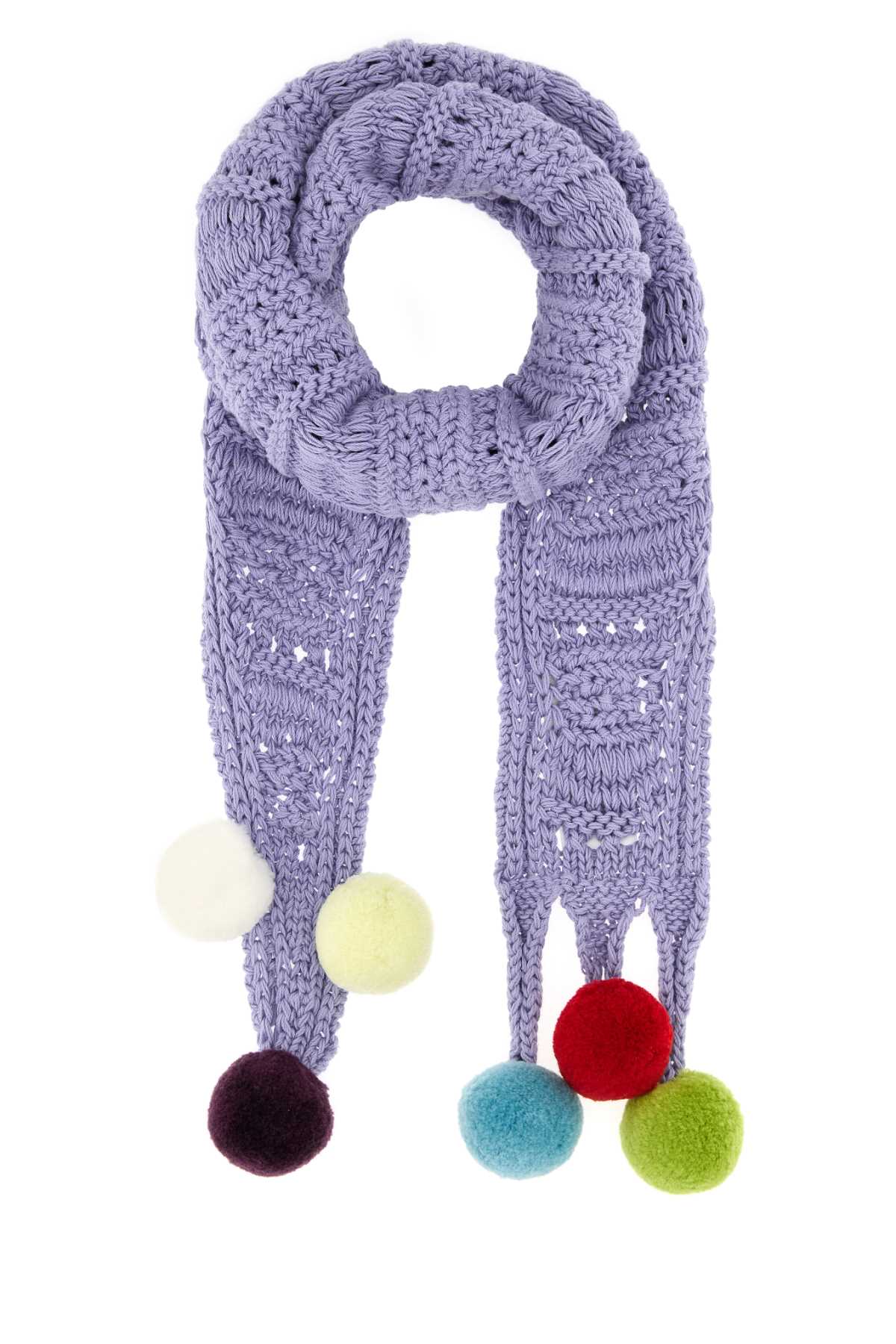 JW Anderson Cable-Knit Cotton with Pom-Pom Trim Scarf — Purple by JW Anderson