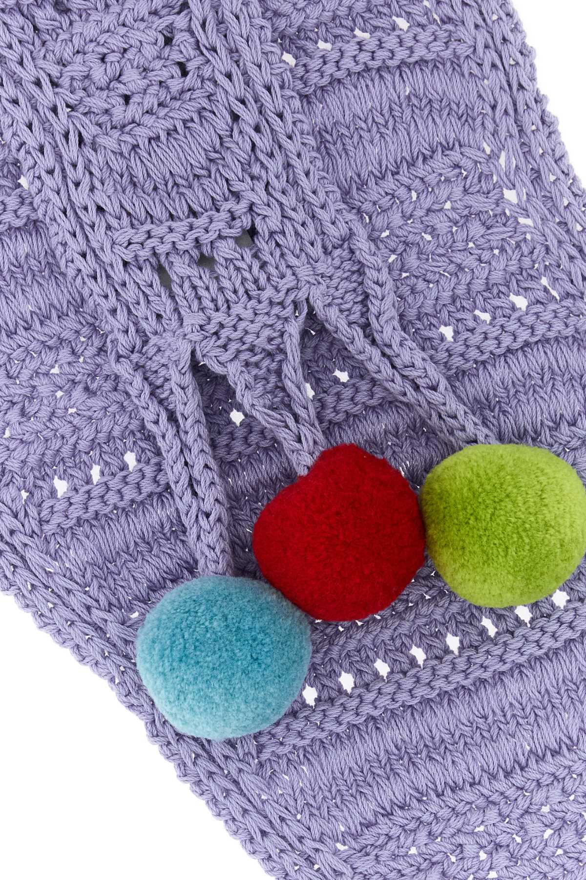 JW Anderson Cable-Knit Cotton with Pom-Pom Trim Scarf — Purple, view 2