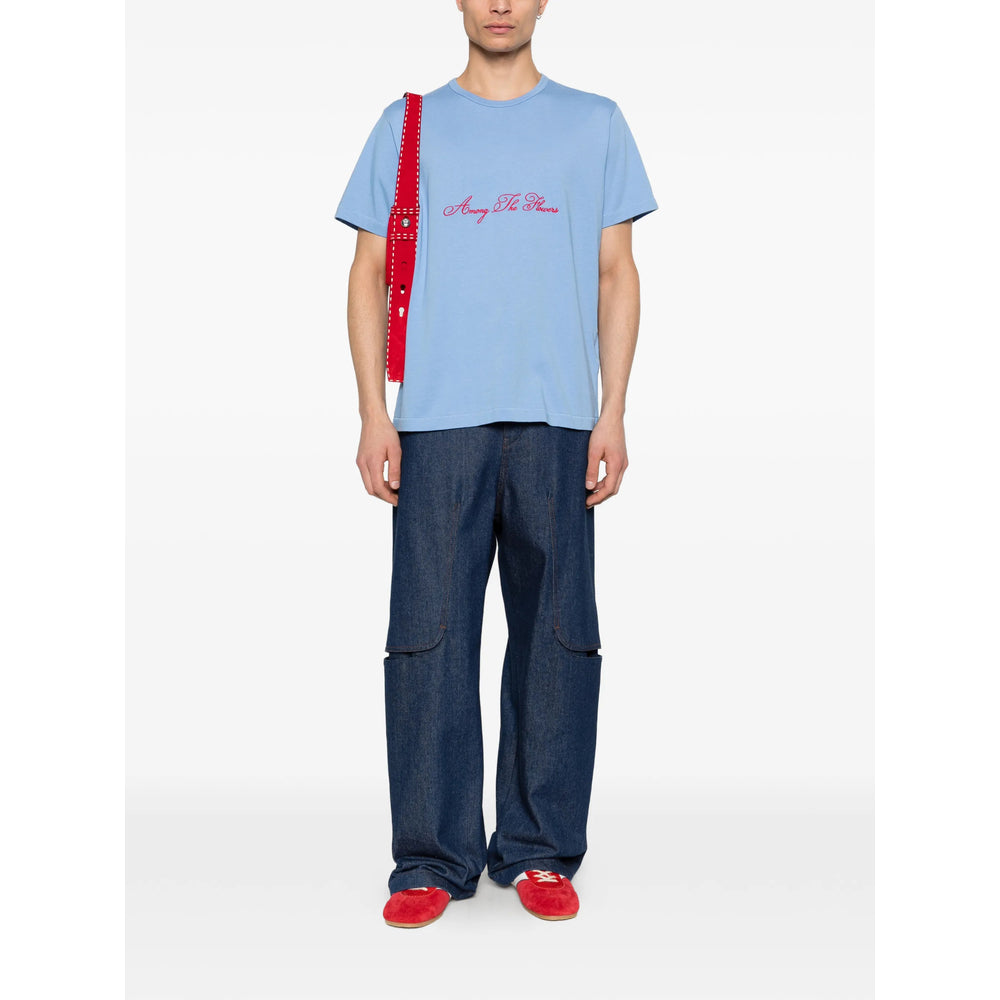 JW Anderson Embroidered Cotton T-Shirt — Blue, view 2