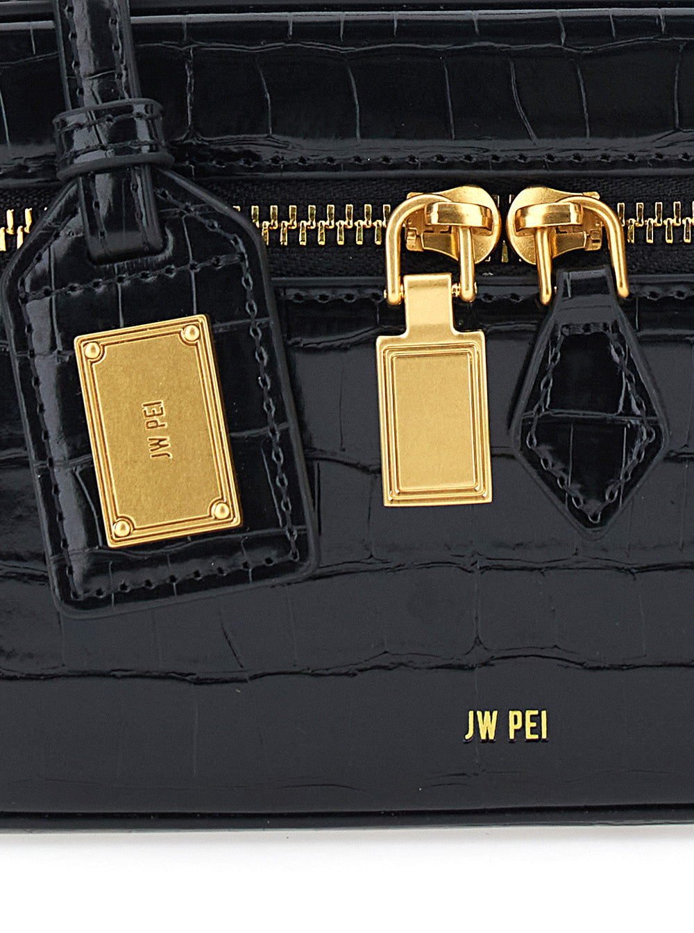 Jw Pei Crocodile-Embossed Top Handle Bag — Black, view 3