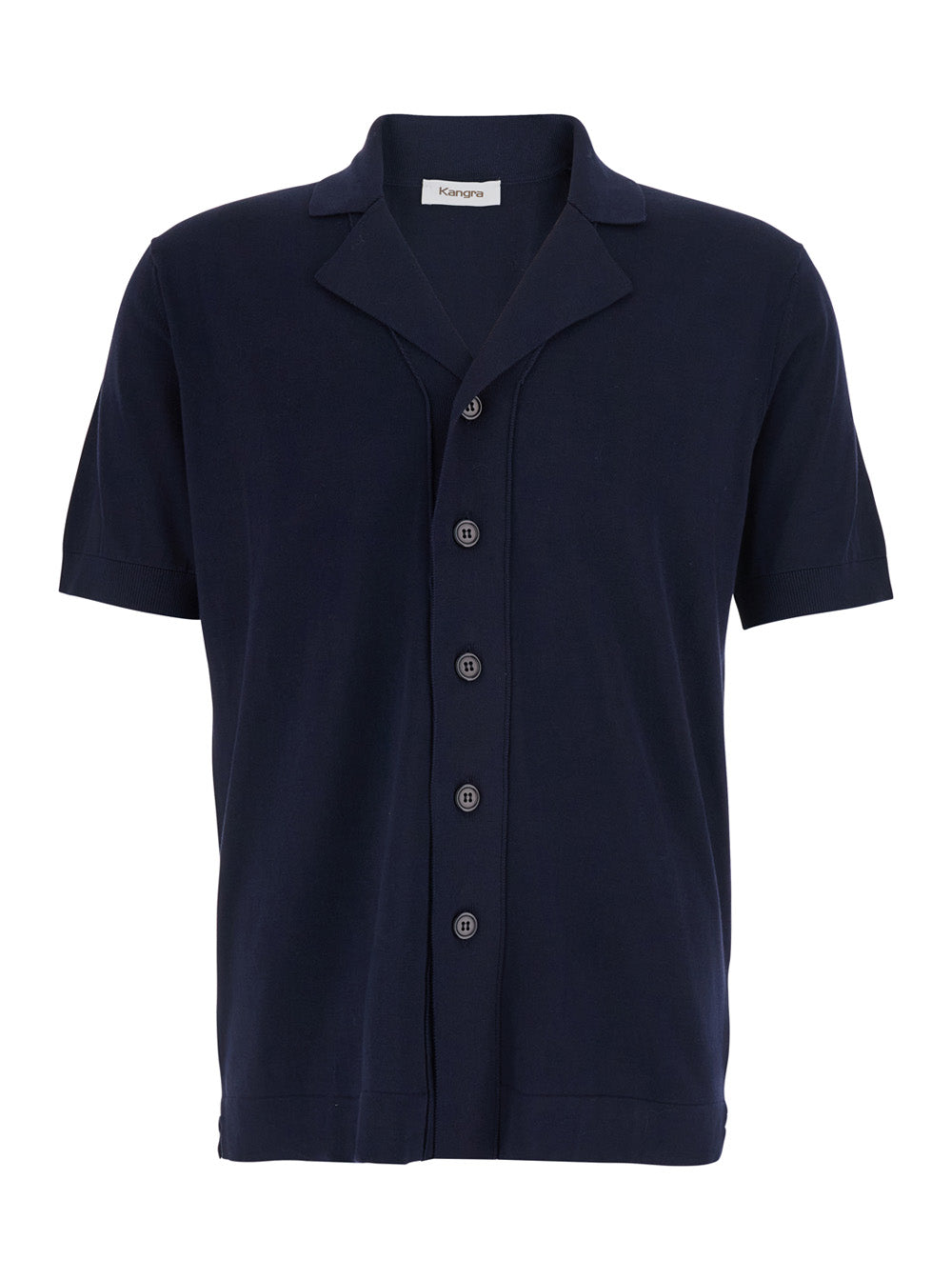 Kangra Notched Collar Cotton Shirt — Navy by Kangra