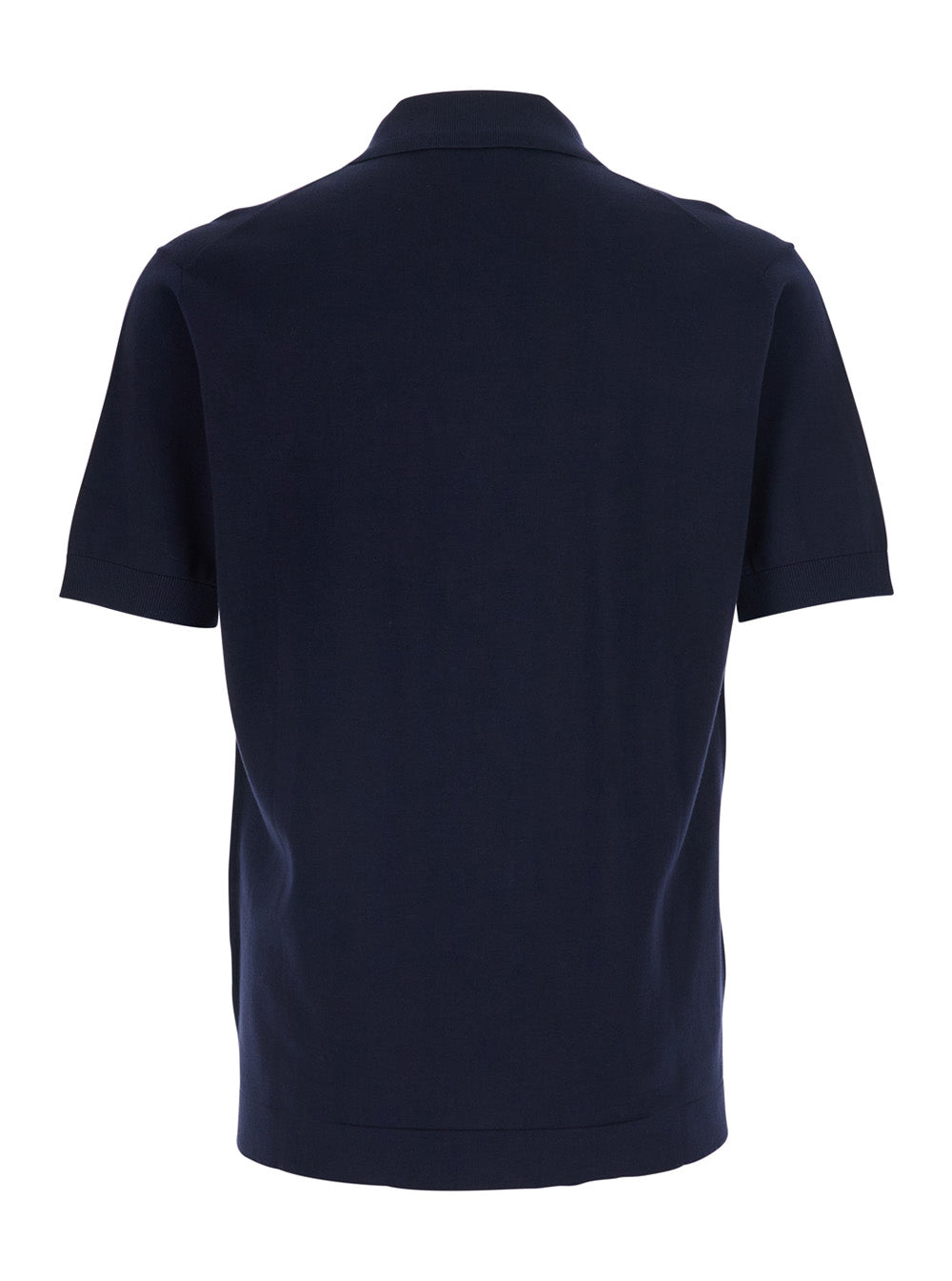 Kangra Notched Collar Cotton Shirt — Navy, view 2