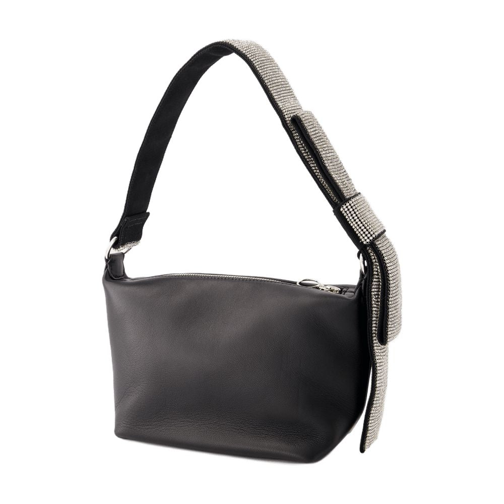 Kara Calfskin Bow Hobo Bag — Black, view 3