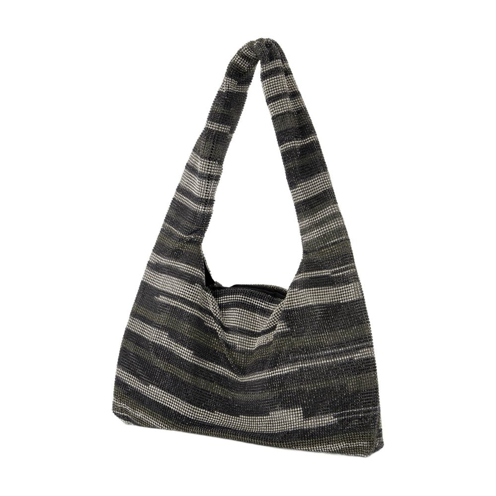 Kara Crystal Mesh Armpit Hobo Bag — Black, view 2
