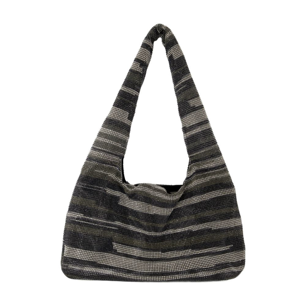 Kara Crystal Mesh Armpit Hobo Bag — Black, view 3