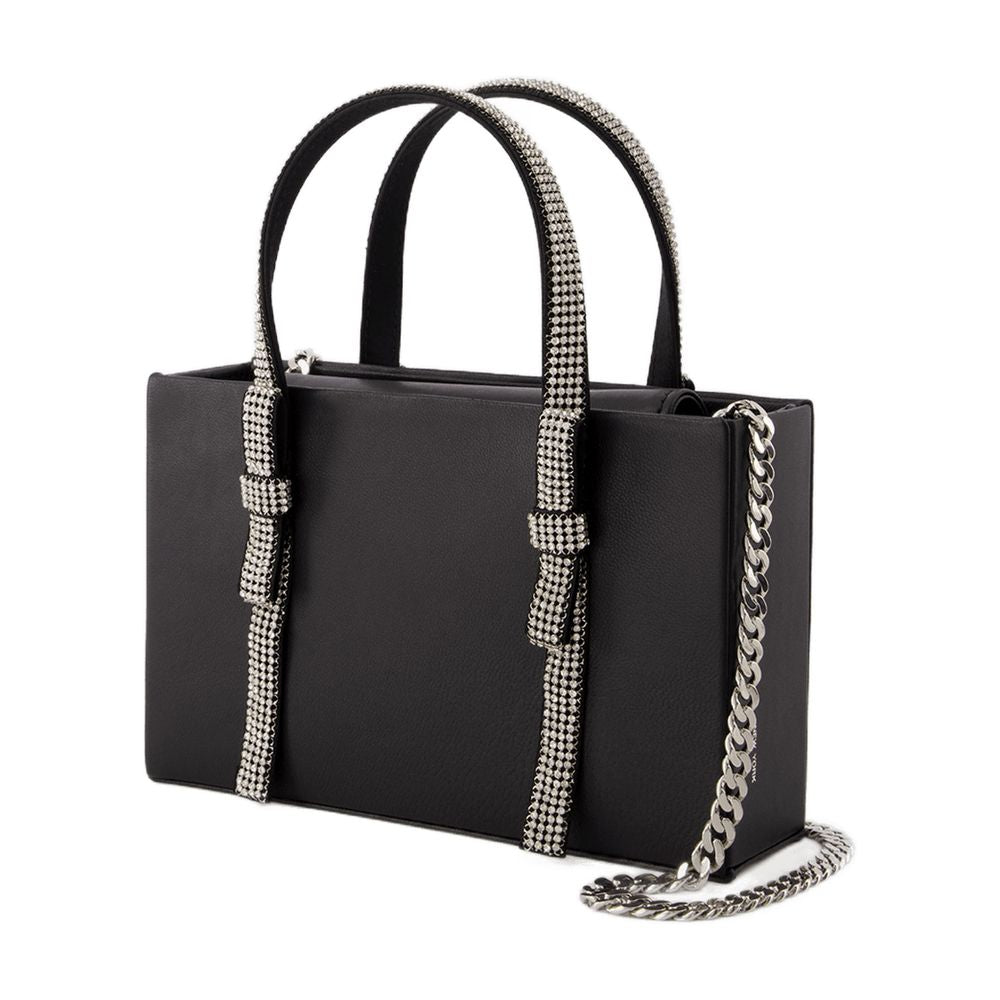 Kara Bow Midi Top Handle Bag — Black, view 3