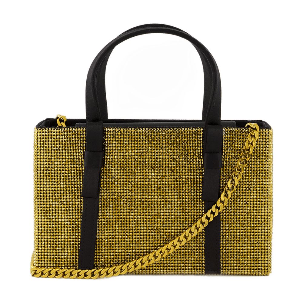 Kara Gold Mesh with Black Leather Tote Bag — Gold by Kara