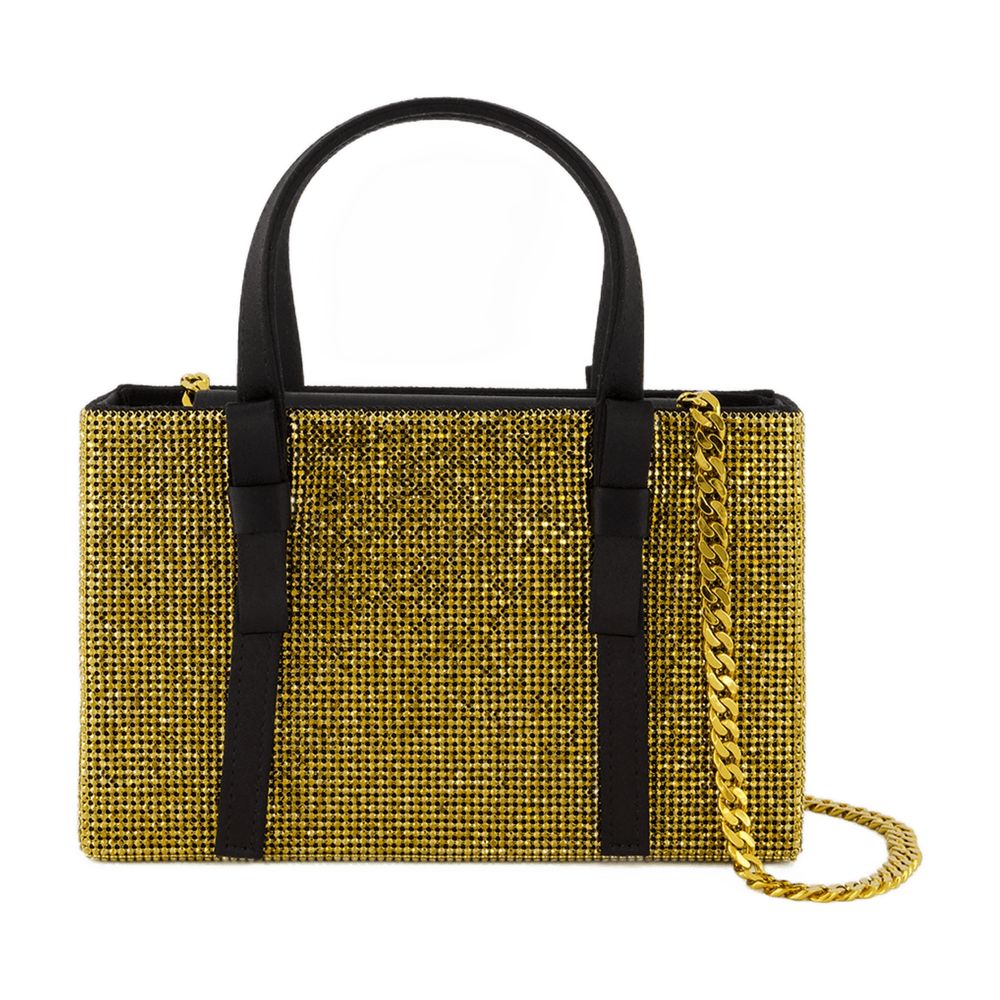 Kara Gold Mesh with Black Leather Tote Bag — Gold, view 2