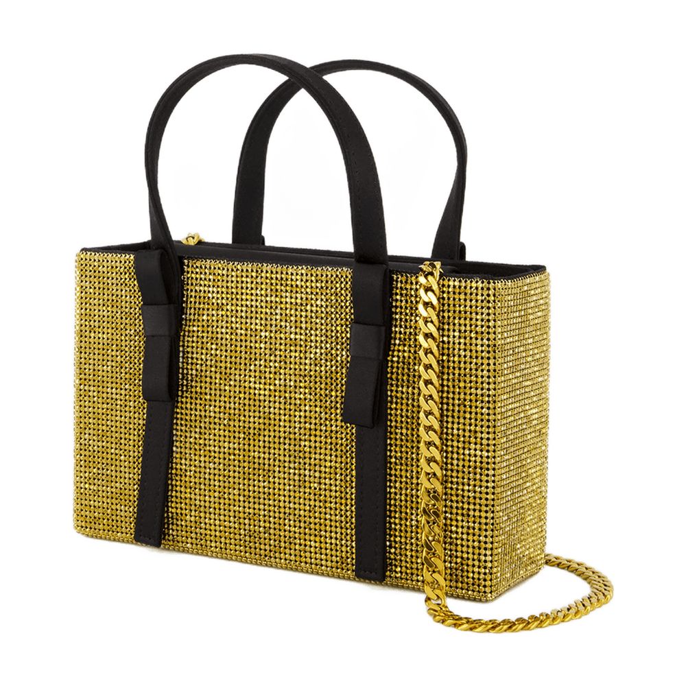 Kara Gold Mesh with Black Leather Tote Bag — Gold, view 3