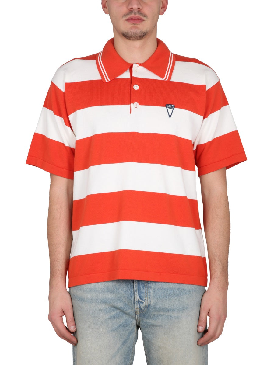 Kenzo Nautical Striped Cotton Polo Shirt — Red, view 2