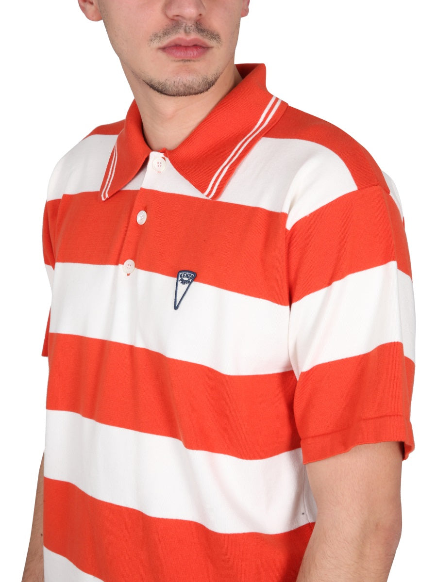 Kenzo Nautical Striped Cotton Polo Shirt — Red, view 4