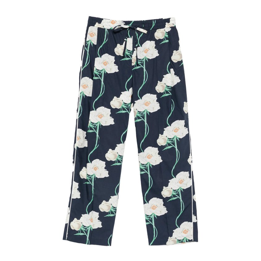 Kenzo Floral-Print Cotton Trousers — Navy by Kenzo