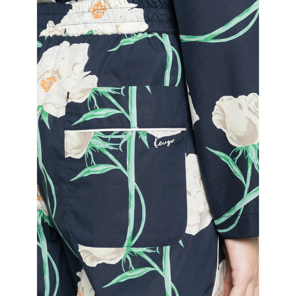 Kenzo Floral-Print Cotton Trousers — Navy, view 2