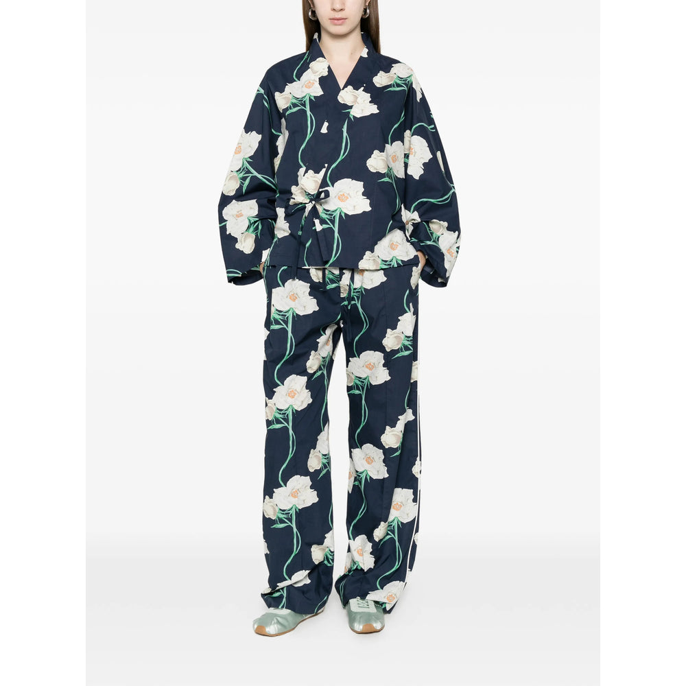 Kenzo Floral-Print Cotton Trousers — Navy, view 3