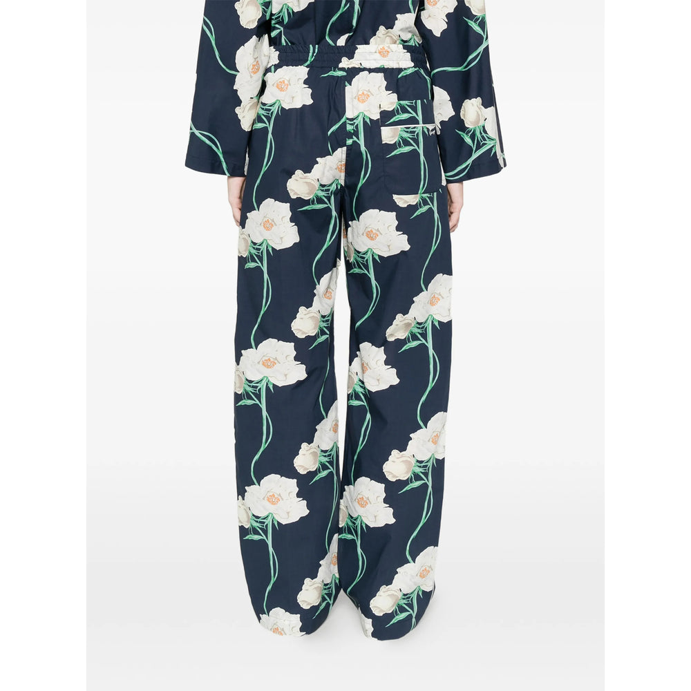Kenzo Floral-Print Cotton Trousers — Navy, view 4