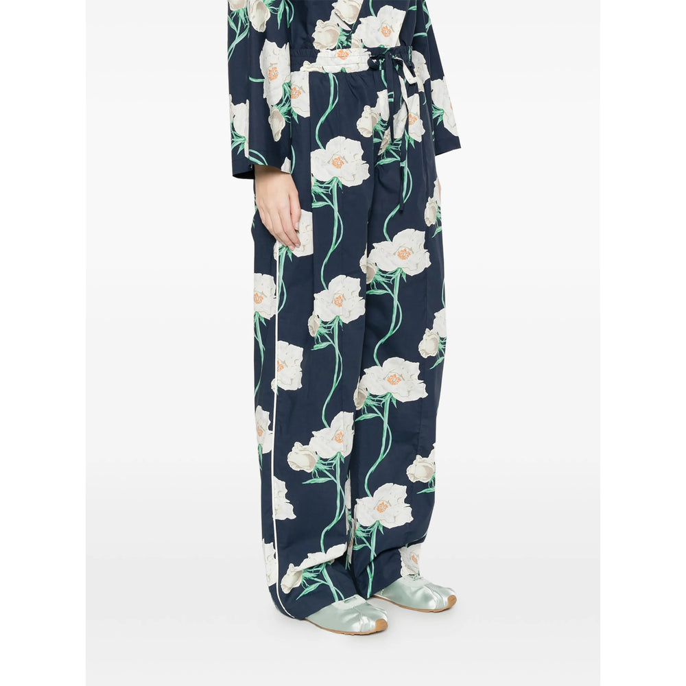 Kenzo Floral-Print Cotton Trousers — Navy, view 5
