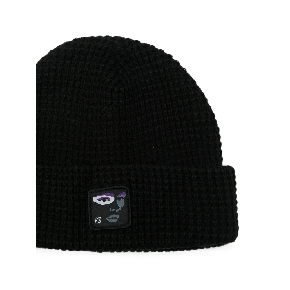 Kidsuper HT-10 Embroidered-Face Ribbed Knit Beanie — Black, view 3