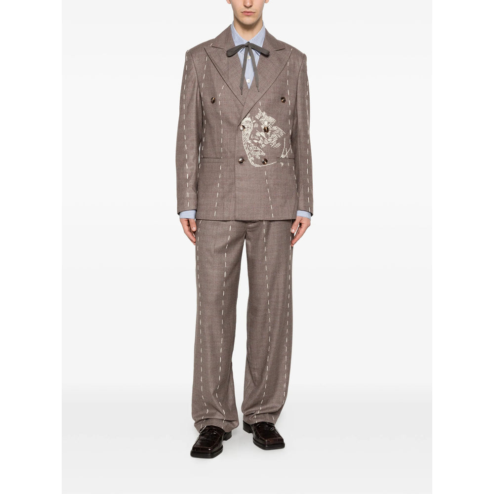 Kidsuper Plaid Tailored Trousers — Brown, view 3