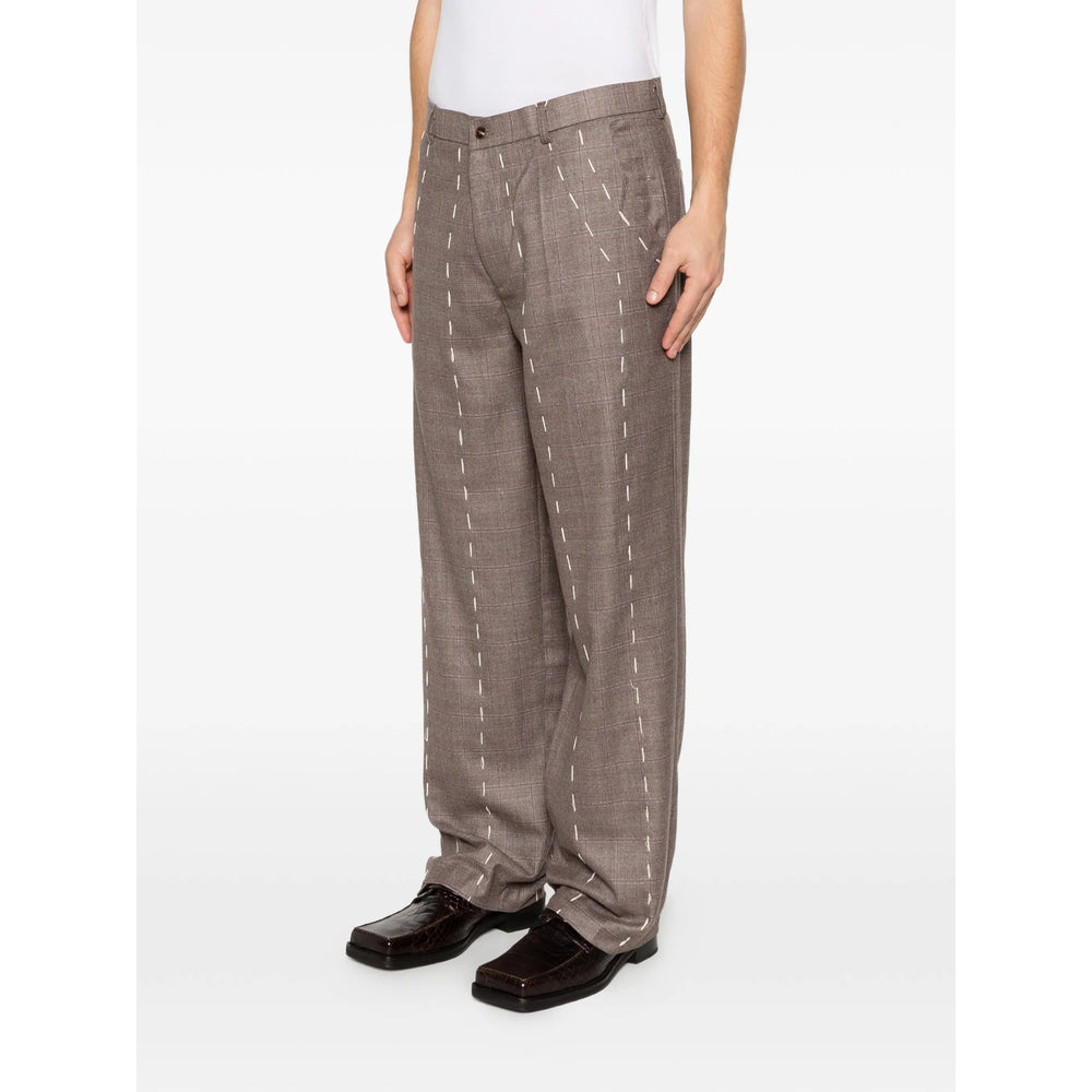 Kidsuper Plaid Tailored Trousers — Brown, view 4