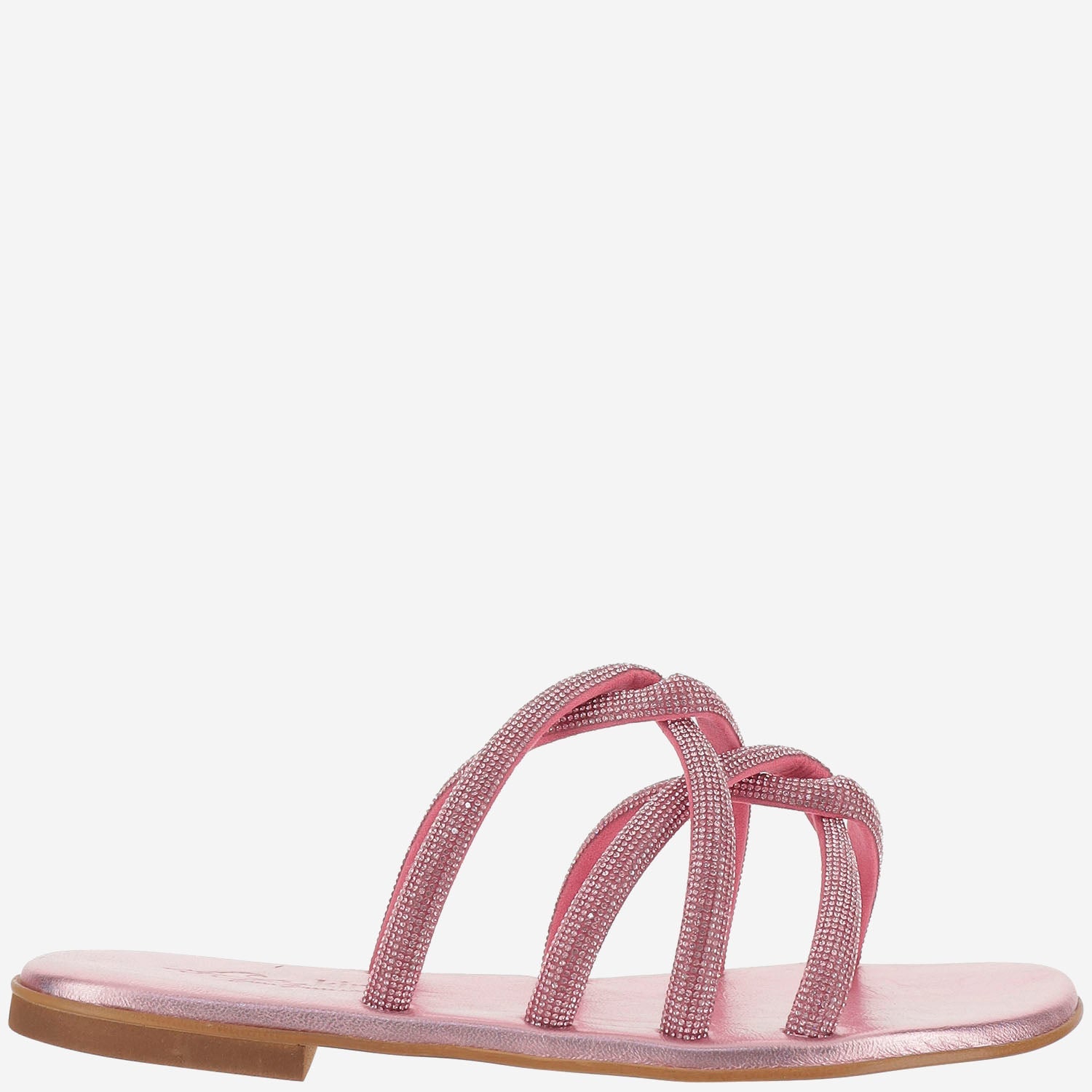 Kima Leather Rhinestone-Embellished Sandals — Pink by Kima