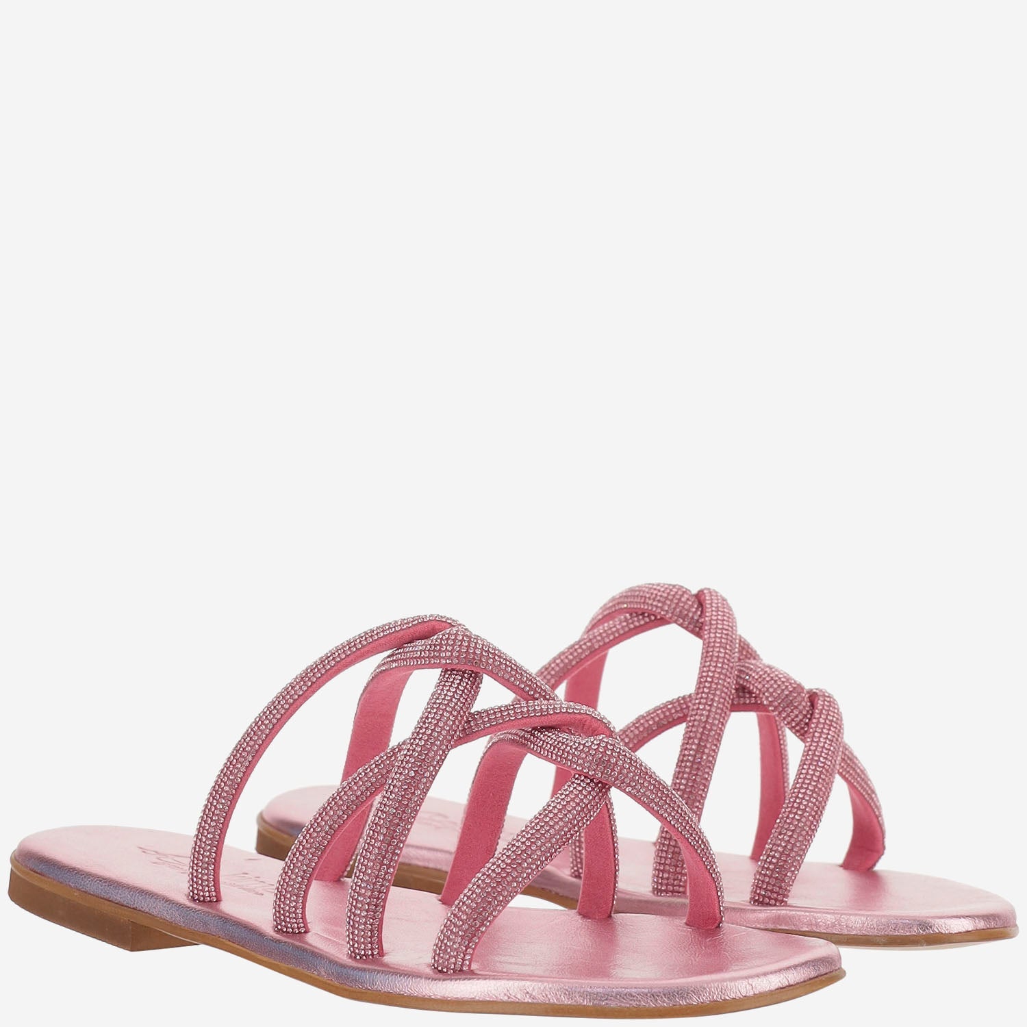 Kima Leather Rhinestone-Embellished Sandals — Pink, view 2