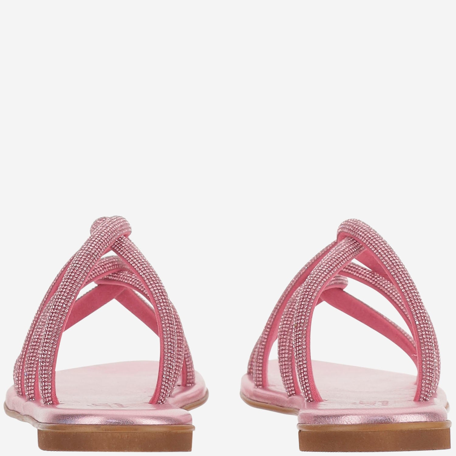 Kima Leather Rhinestone-Embellished Sandals — Pink, view 3