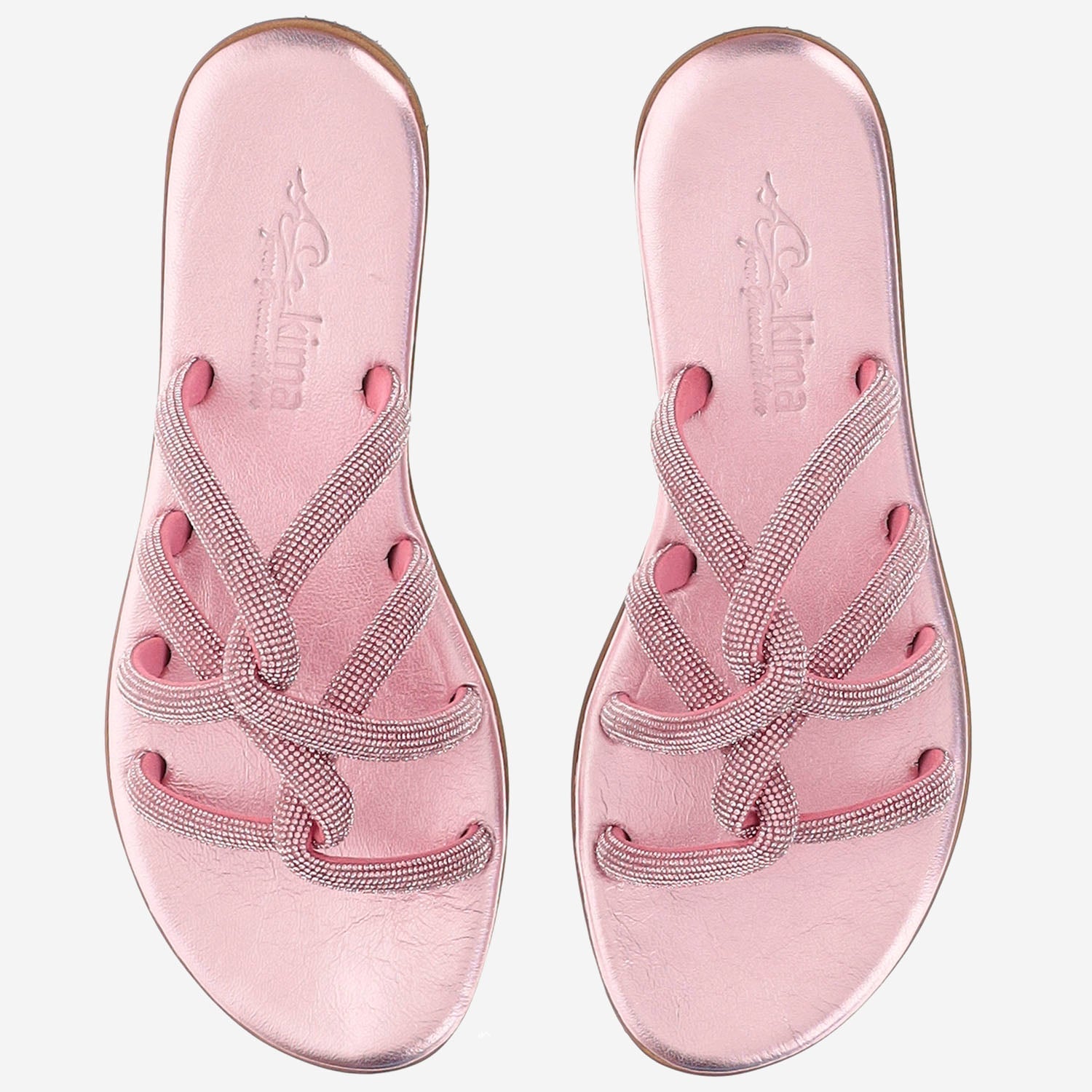 Kima Leather Rhinestone-Embellished Sandals — Pink, view 4
