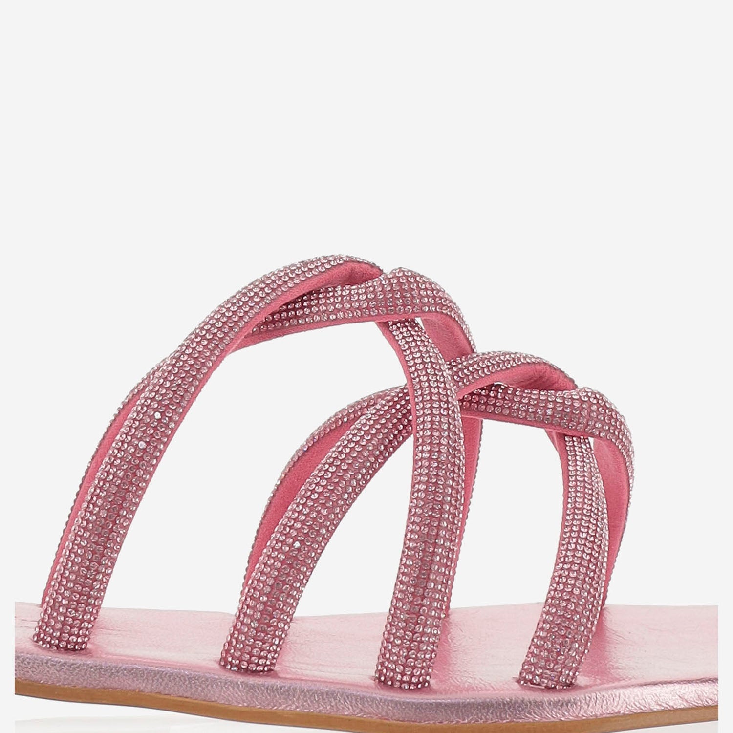 Kima Leather Rhinestone-Embellished Sandals — Pink, view 5
