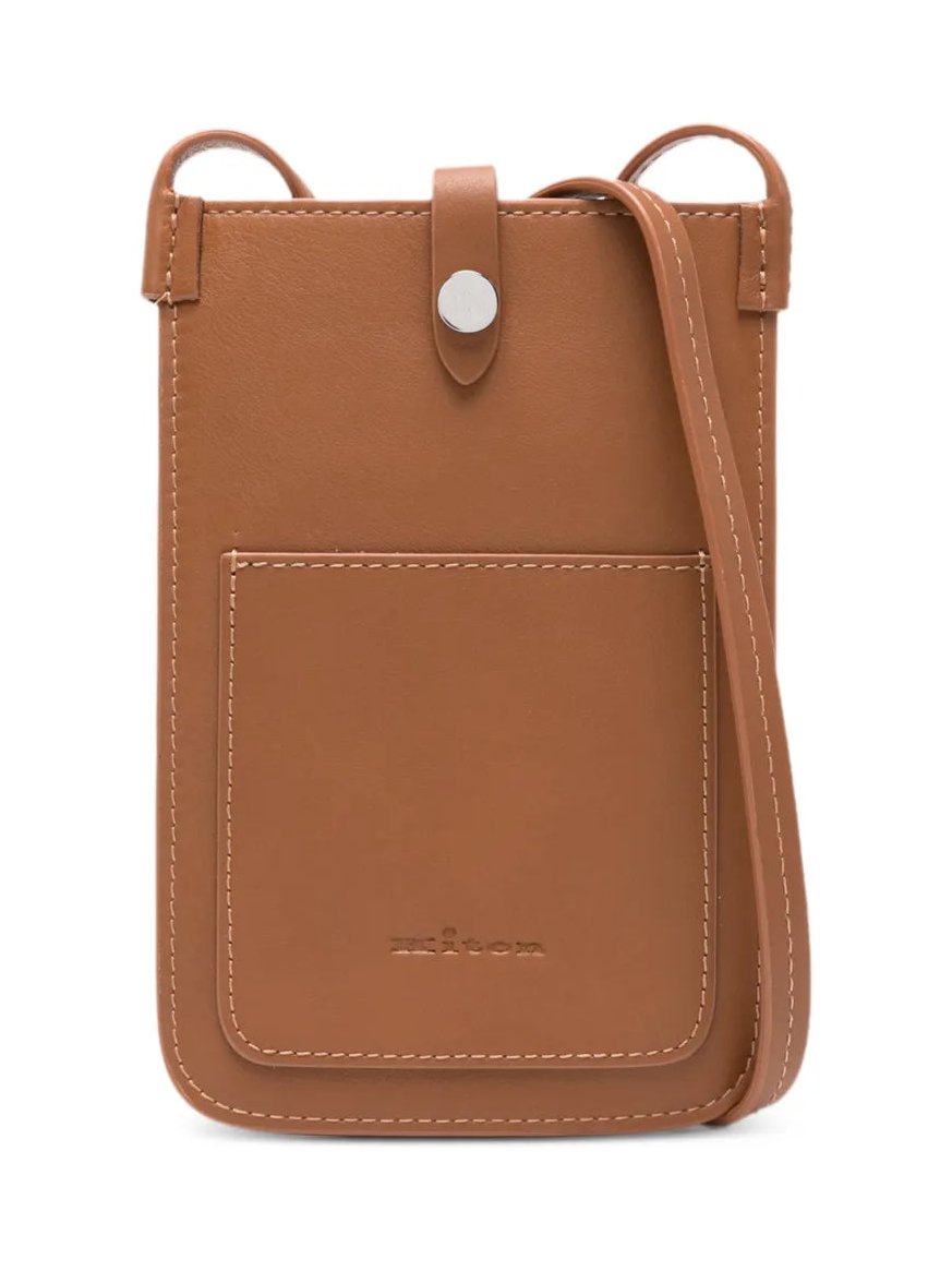 Kiton Leather Crossbody Card Case — Brown by Kiton