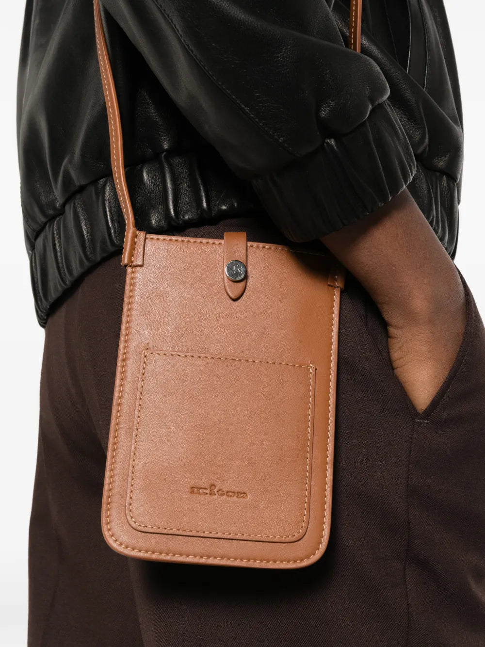 Kiton Leather Crossbody Card Case — Brown, view 5