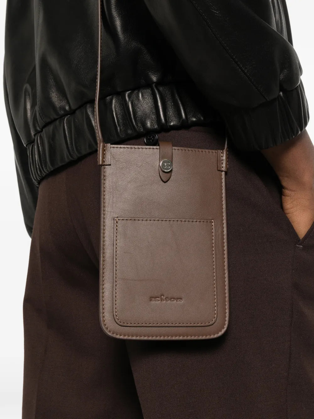 Kiton Supple Calf Leather Crossbody Bag — Brown, view 5