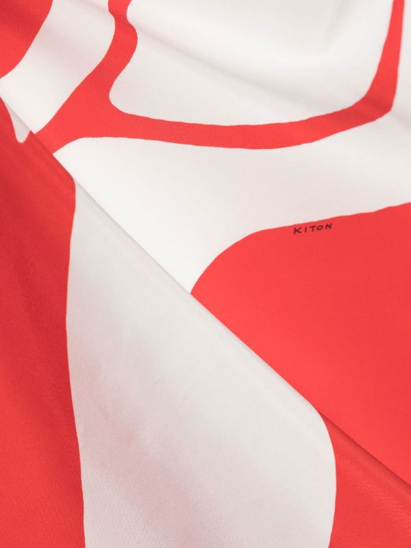 Kiton Abstract Graphic Silk Scarf — Red, view 2