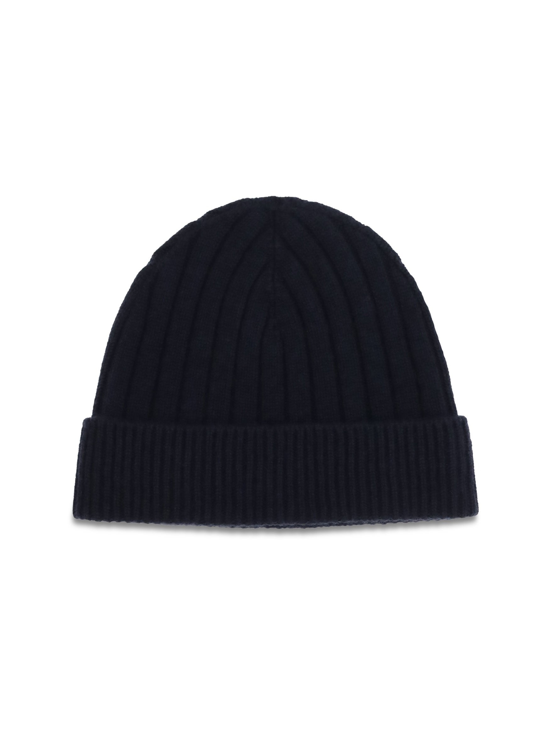 Kiton UCPL003K0235L02 Wool Ribbed with Jacquard Logo Beanie — Navy, view 2