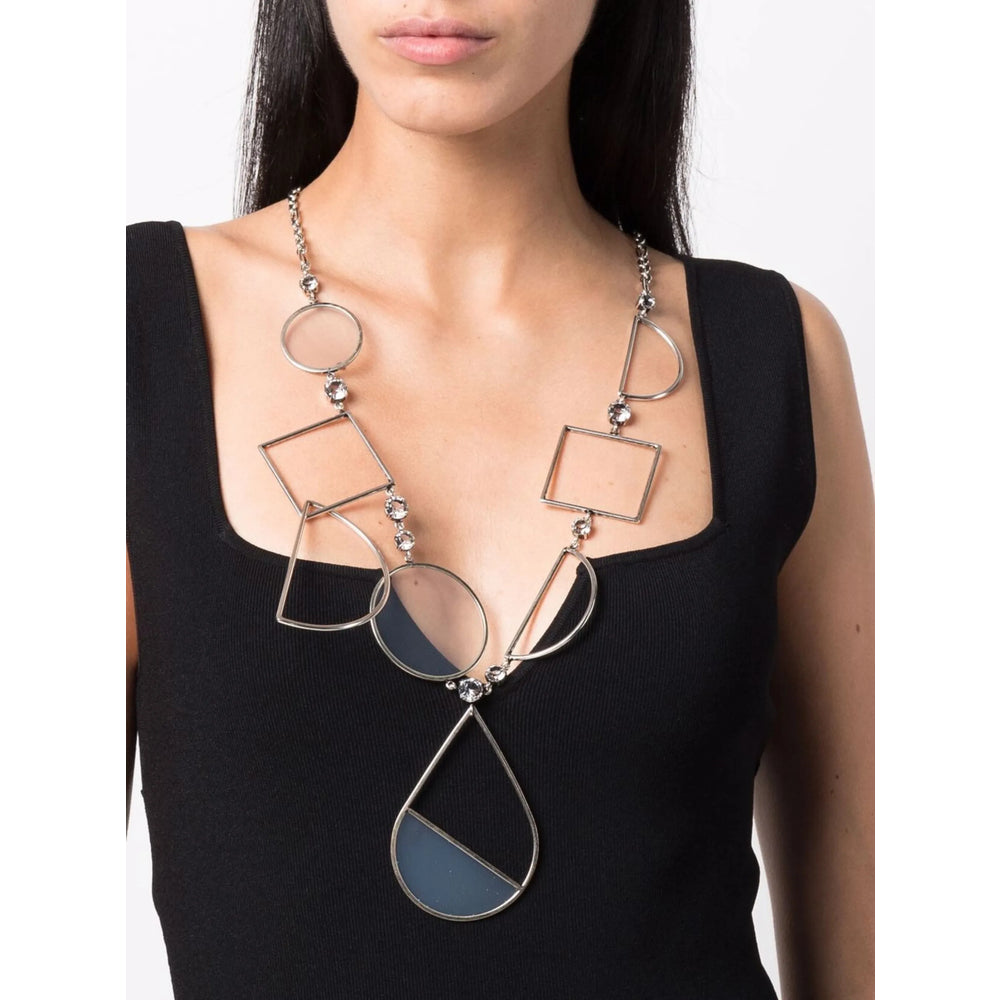Krizia Geometric Metal Pendant Necklace — Silver, view 3