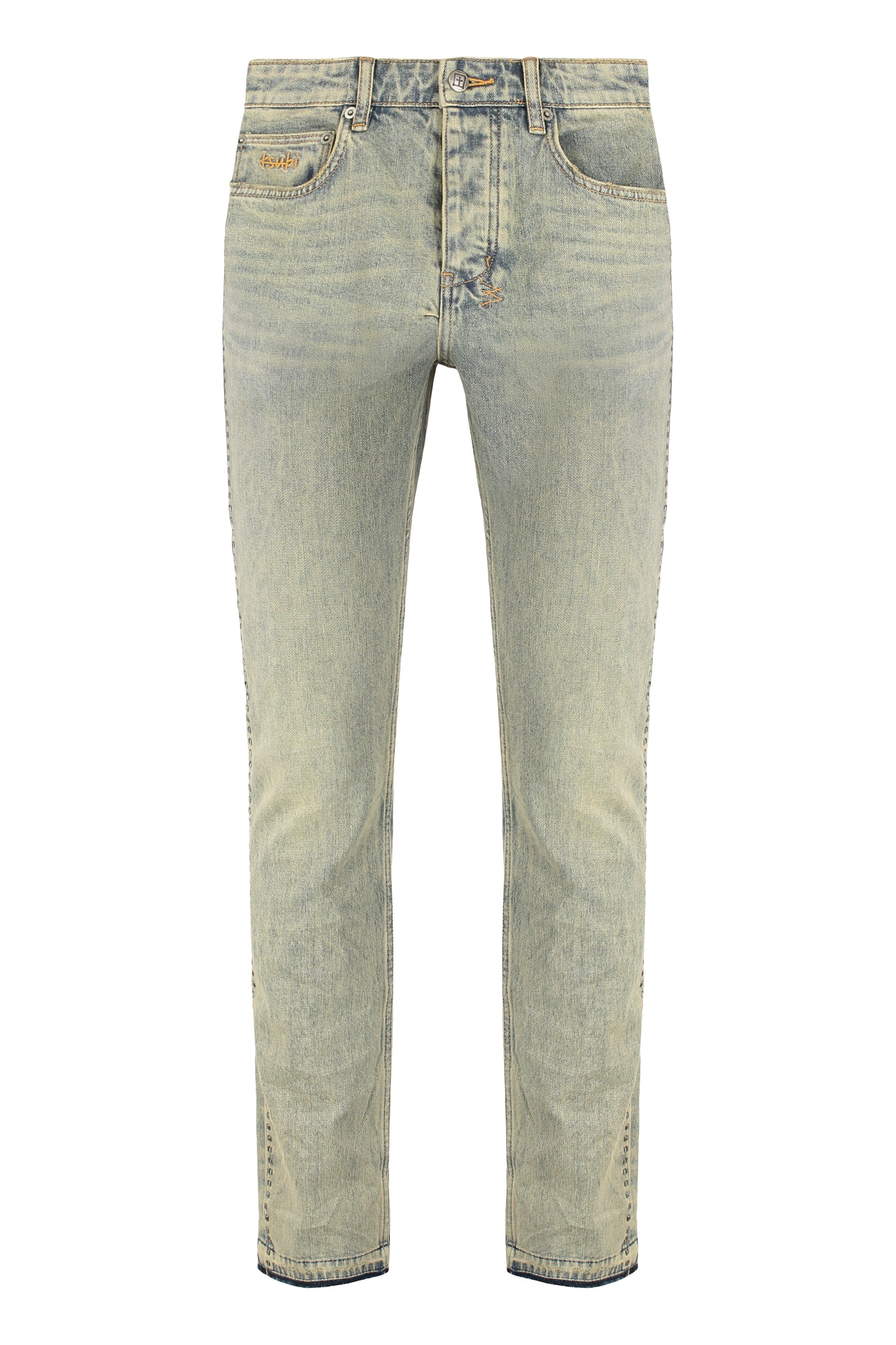 Ksubi Distressed 5-Pocket Skinny Jeans — Gray by Ksubi